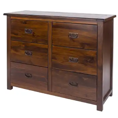 Boston Antique Dark Ash Lacquered Large Midi 3+3 Drawer Wide Chest 91x110cm