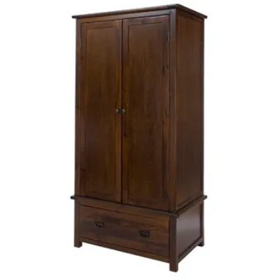 Dark Wood Double Wardrobe 1 Drawer 90cm Wide