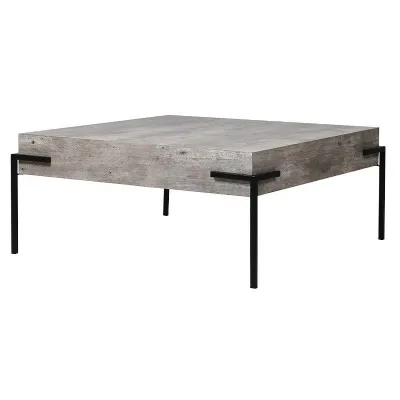 Modern Grey Concrete Effect 83cm Square Coffee Table Black Metal Legs