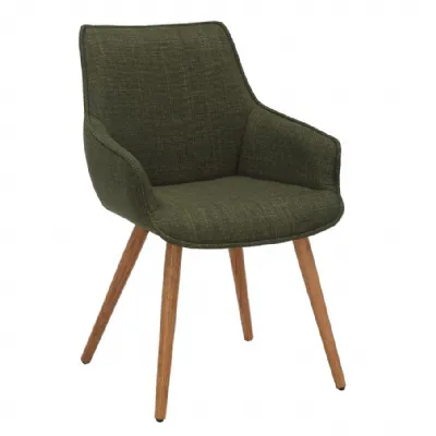 Green Twill Fabric Upholstered Dining Chair with Oak Finish Legs
