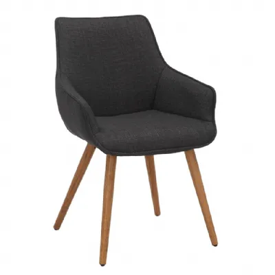 Grey Twill Fabric Upholstered Dining Chairs with Oak Finish Legs