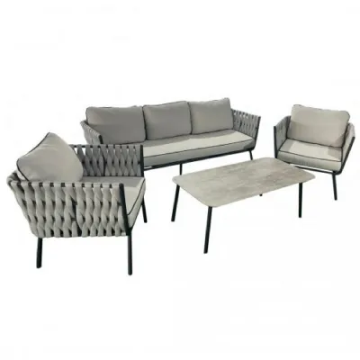 Grey Aluminium and Rope Outdoor Garden 5 Seater Lounge Set