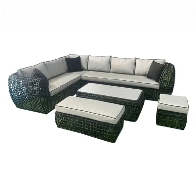 Black Rattan Outdoor Garden Corner Sofa Set with Coffee Table