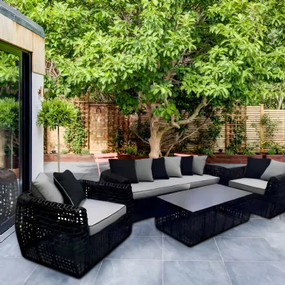 Black Rattan Outdoor Garden 3 Seater Lounge Set with Coffee Table