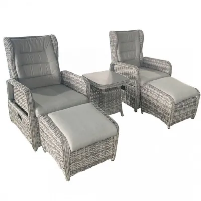 Grey Rattan Garden Reclining Lounge Set with Footstools