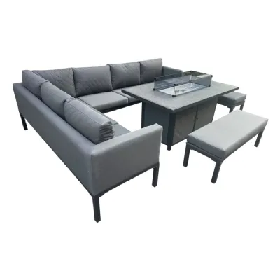 Grey Aluminium Rectangular Garden Corner Firepit Dining Set