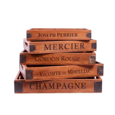 Set of 5 Vintage Wooden Serving Trays Champagne