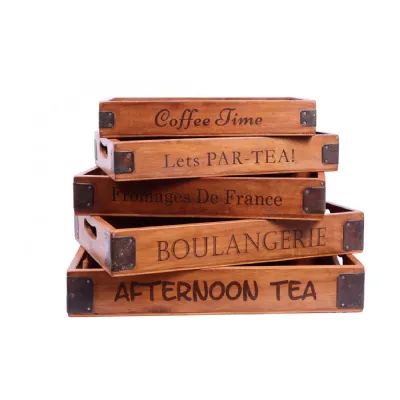 Set of 5 Vintage Wooden Serving Trays Delicious