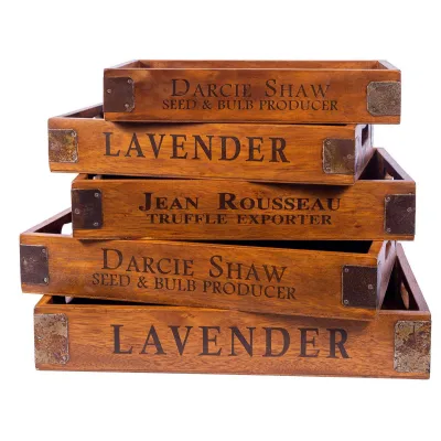 Set of 5 Vintage Wooden Serving Trays Lavender