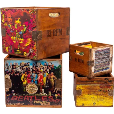 Multicoloured Natural Wooden Set of 4 Vintage Display Crates