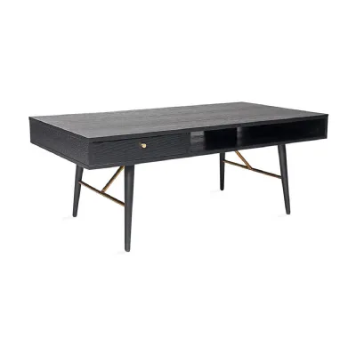 Black Oak Melamine Coffee Table with Metal Legs