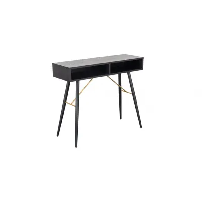 Black Oak Melamine 2 Shelves Console Hall Table with Metal Legs