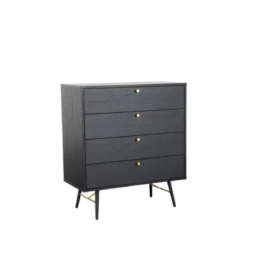 Black Oak Chest of 4 Drawers with Copper Metal Accents