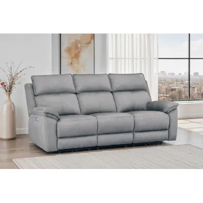 Greige Fabric 3 Seater Electric Recliner Sofa with USB