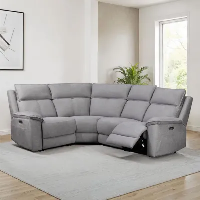 Greige Fabric Large Electric Recliner Corner Sofa Group