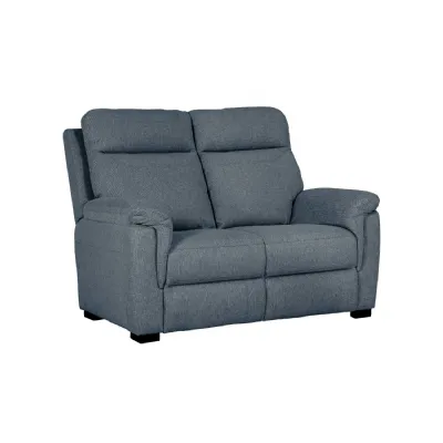 Blue Fabric 2 Seater Standard Back Sofa Cushioned Headrest