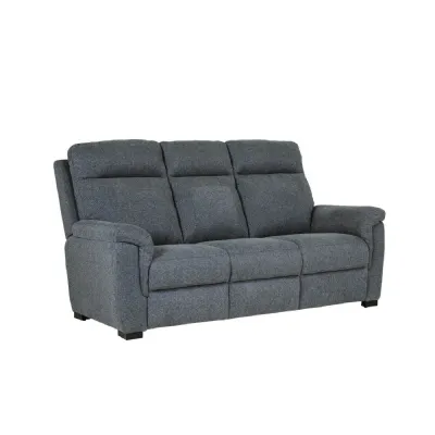 Blue Fabric 3 Seater Standard Back Sofa Cushioned Headrest
