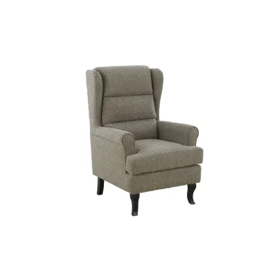 Camel Fabric Wing Back Accent Chair Dark Wooden Legs