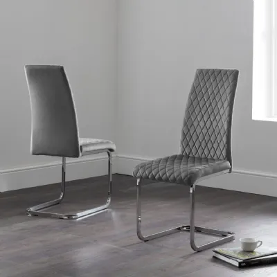 Set Of 4 Calabria Velvet Cantilever Chairs Grey