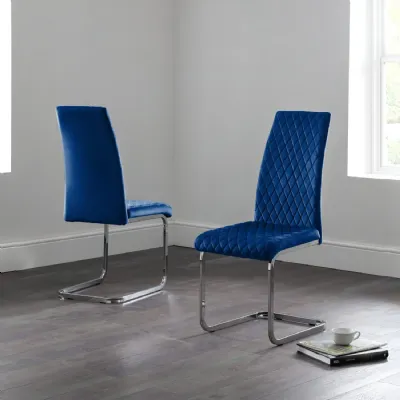Set Of 4 Calabria Velvet Cantilever Chairs Blue