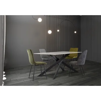 Gold Marble Effect Dining Table Metal Cross Legs 1.6m