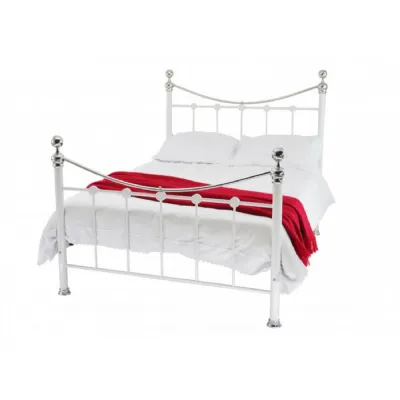 White Metal Bed with Mesh Base and Chrome Knobs 3ft Single
