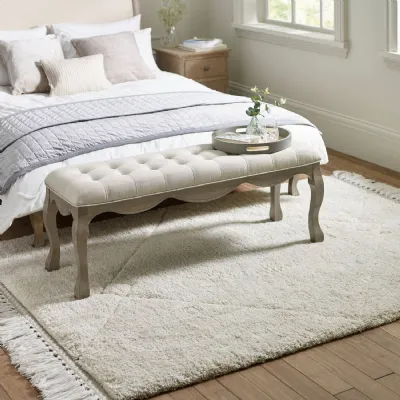 Camille Oatmeal Linen Upholstered Bench With French Style Legs