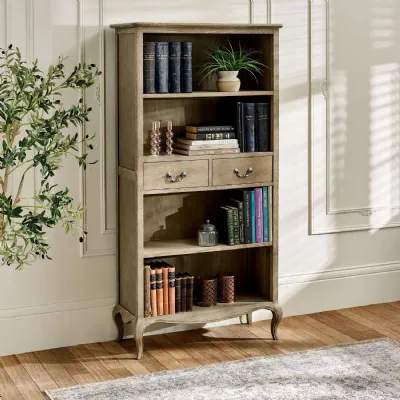 Camille French Style Tall Bookcase With Drawers Limed Oak