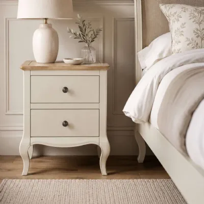 Camille French Style 2 Drawer Bedside Table Ivory Limed Oak