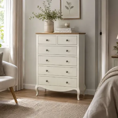 Camille French Style 6 Drawer Chest (4+2) Ivory Limed Oak