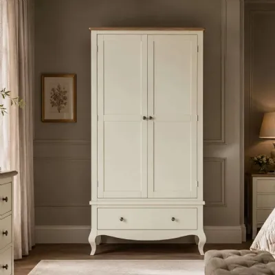 Camille French Style 2 Door 1 Drawer Wardrobe Ivory Limed Oak