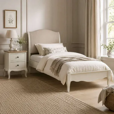 Camille French Style Bed Frame Ivory Oatmeal Linen, Double