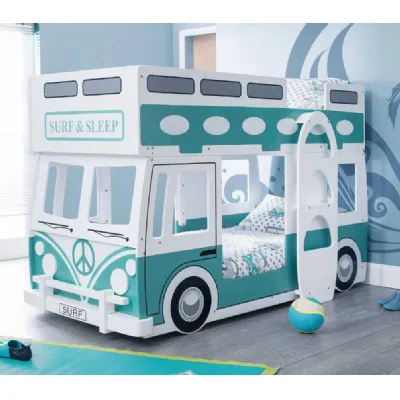Kids Green and White 3ft Single Campervan Bunk Bed with Ladder