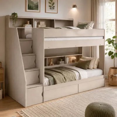 Camelot Bunk Bed With Stairs Nordic White Wood Effect