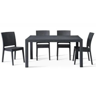 Outdoor 150cm Table and 4 Side Chairs in Polypropylene Anthracite