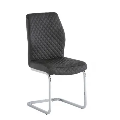 Grey Leather Effect Dining Chair Chrome Cantilever Base