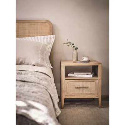 Brown Oak 1 Drawer Small Bedside Table Rattan Front