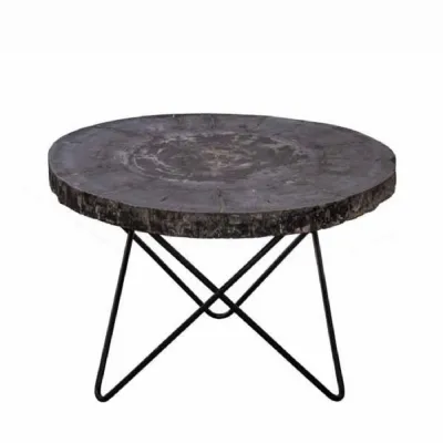 Black Wood Round Coffee Table with Natural Steel Base