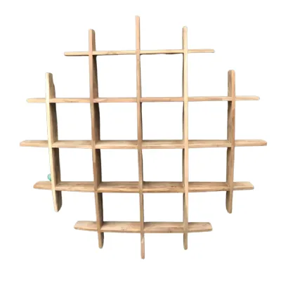 Natural Teak Wood Square Wall Rack with Multi Cubed Display Shelves