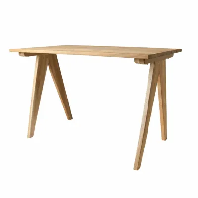Artisan Rectangular Teak Wood Desk with Sculpted Angular Legs