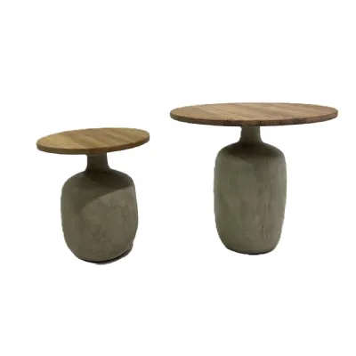 Modern Round Wood and Putty Finish Coffee Table with Grey Sculpted Base