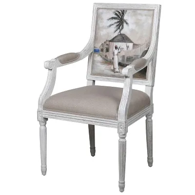 Handpainted Palm Scene Oak Chair