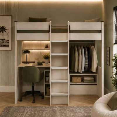 Celeste Highsleeper With Desk Nordic Wood Effect