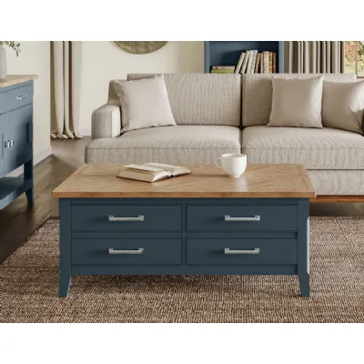 Signature Blue Coffee Table with drawers And hidden storage trunk