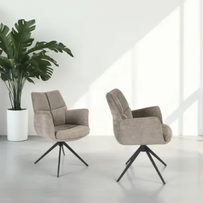 Modern Taupe Chenille Swivel Dining Chair with Black Metal Spider Base