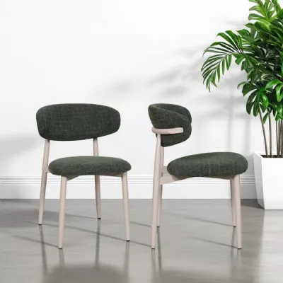 Scandi Boucle Green Curved Dining Chair with Wood Style Iron Legs