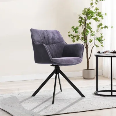 Modern Style Charcoal Velvet Dining Chair with Black Iron Legs
