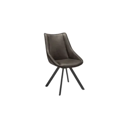 Vintage Grey Upholstered Dining Chair with Black Iron Legs