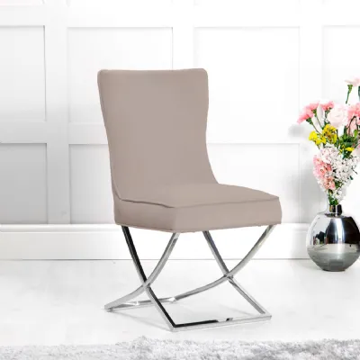 Taupe Velvet Buttoned Back Dining Chair with Chrome X Legs