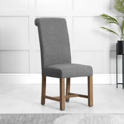 The Chair Collection Scroll Back Fabric Dining Chair Grey